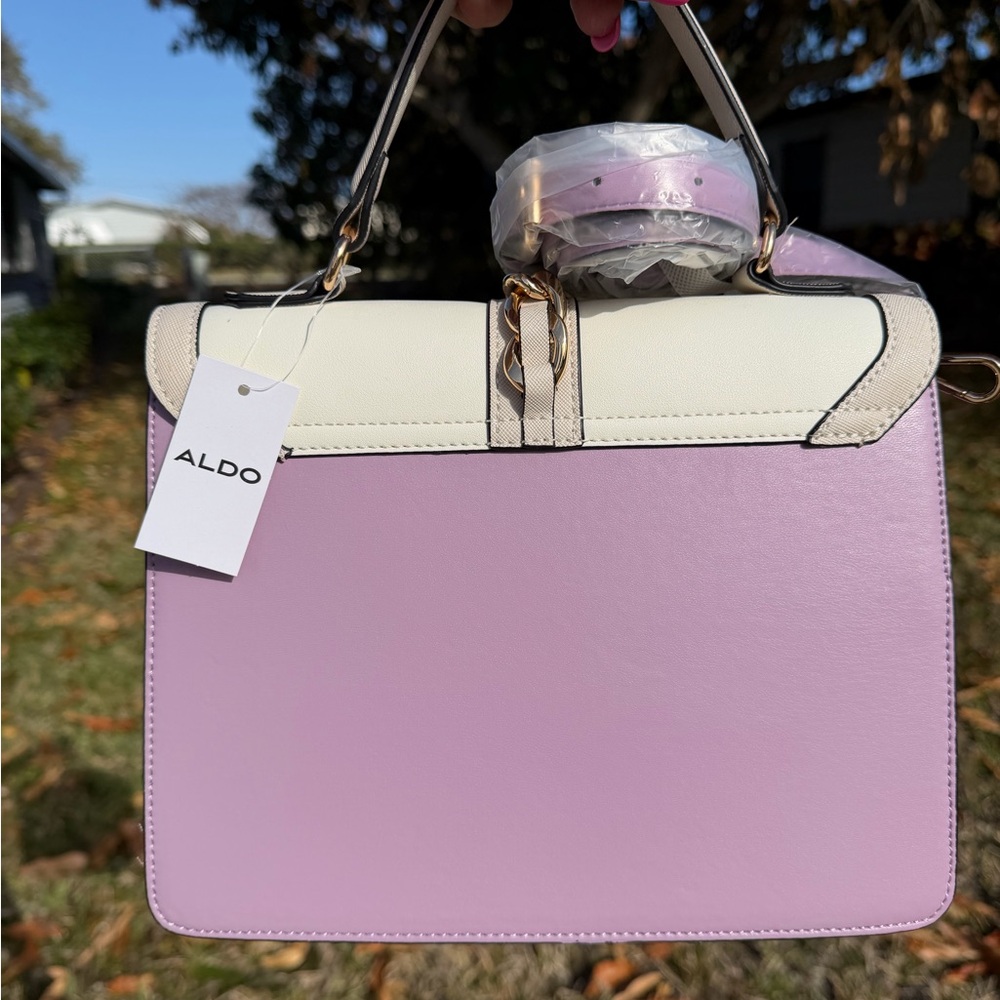 ALDO Cream and Purple Satchel with Gold Accents - Picture 5 of 15